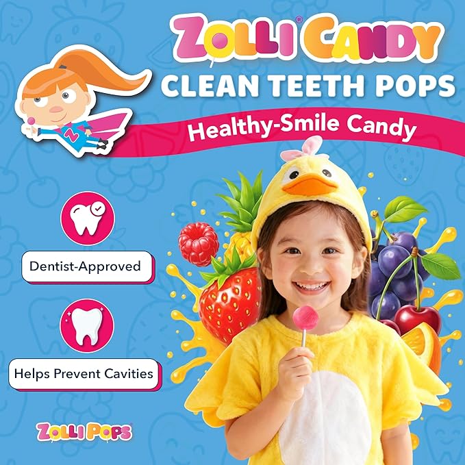 Zollipops Easter Duck Clean Teeth Pops Sugar Free Candy with Xylitol, Dye-Free Lollipops - Keto & Diabetic-Friendly, Dentist-Approved Treats for Kids (Assorted Fruit, 5.2 oz)