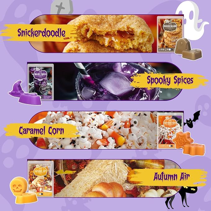 ARVIDSSON Halloween Scented Wax Melts, Fall Soy Wax Cubes for Wax Warmer, Strong Scent Fragrance Wax Tarts, Autumn Wax Melts Gift Set, Pumpkin Pie, Spiced Cider, Candy Corn, Snickerdoodle, Autumn Air