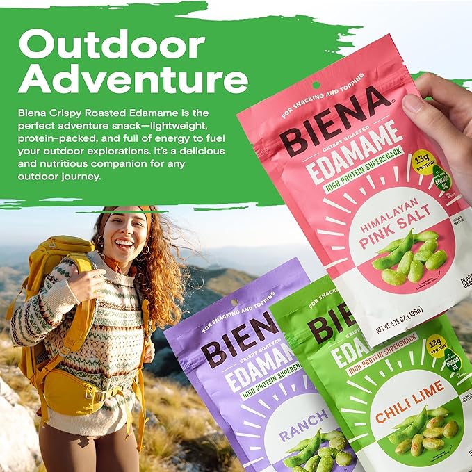 Biena Crispy Roasted Edamame Beans Snack – High Protein Snack for Adults & Kids, 12g-13g Protein per Serving - Made with Avocado Oil – Vegan, Low Carb, Gluten-Free – 3-Pack 4.75oz Variety Pack
