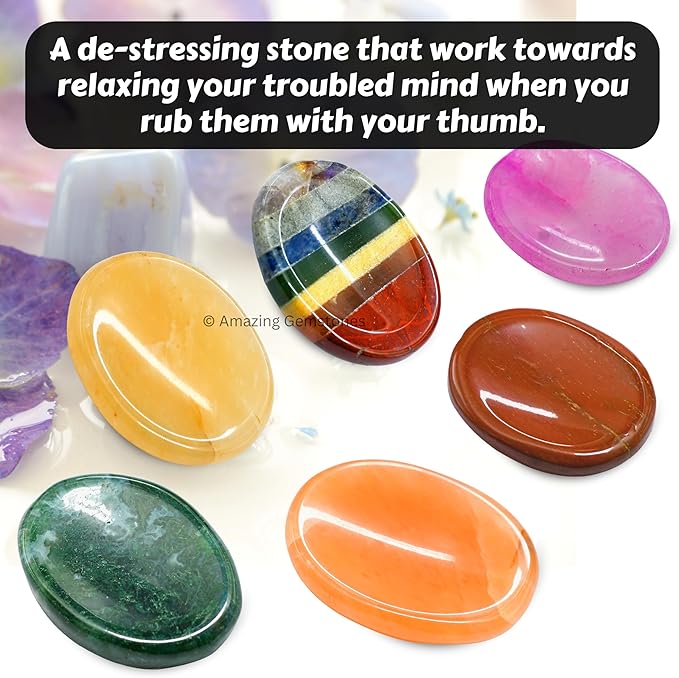 Amazing Gemstone Pack of 11 Worry Stones Bulk Set - Premium Wholesale Bulk Crystals Healing Stones for Anxiety, Stress, Calm Stripe Meditation