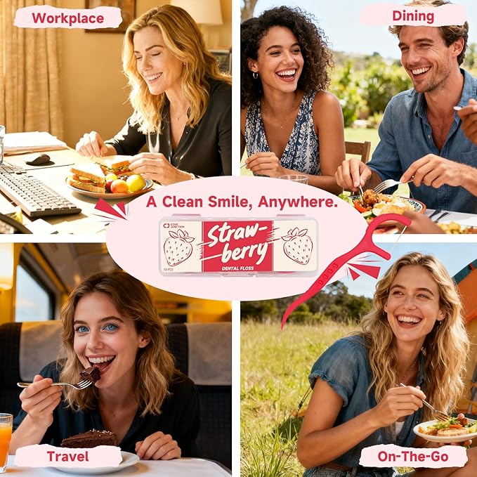 Travel Floss Picks, Strawberry Flavor, Dental Floss for Adults, 120 Count (3 x 40 Packs)