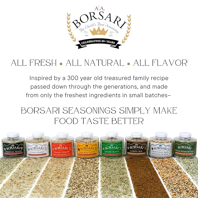 Borsari Original Seasoning Salt 2-Shaker Gift Set - Seasoned Salt Blend - Gourmet Seasoning Set With Herbs and Spices - All Natural Seasoning Blend for Cooking (Original 4 oz, Pack of 2)
