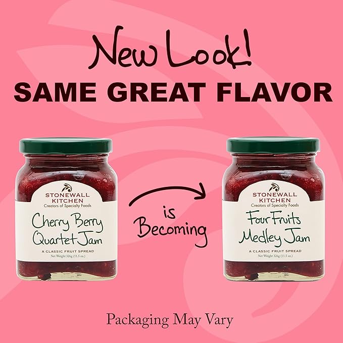 Stonewall Kitchen Four Fruits Medley Jam, 11.5 oz (formerly Cherry Berry Quartet Jam)