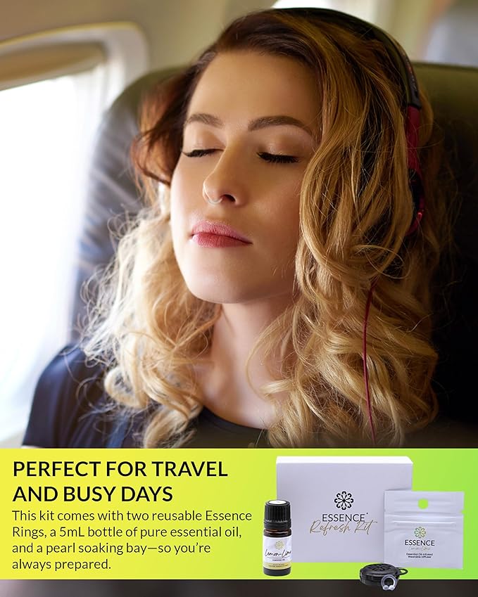 Essence Wearable Aromatherapy Nasal Diffuser – Lemon-Lime Essential Oil Nose Ring Silicone Inhaler for Stress & Mood Support - Made in USA & Travel-Friendly