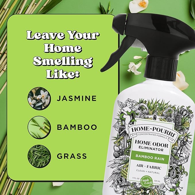 Home-Pourri Air + Fabric Multi-Purpose Odor Freshener Spray, Bamboo Rain, 11 Fl Oz - Jasmine, Bamboo and Fresh Grass