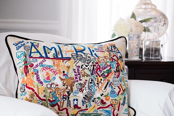 Catstudio United States of America Embroidered Pillow - U.S.A. Souvenir Decorative Throw Pillow with Original Artwork for Patriots, Travel Souvenir