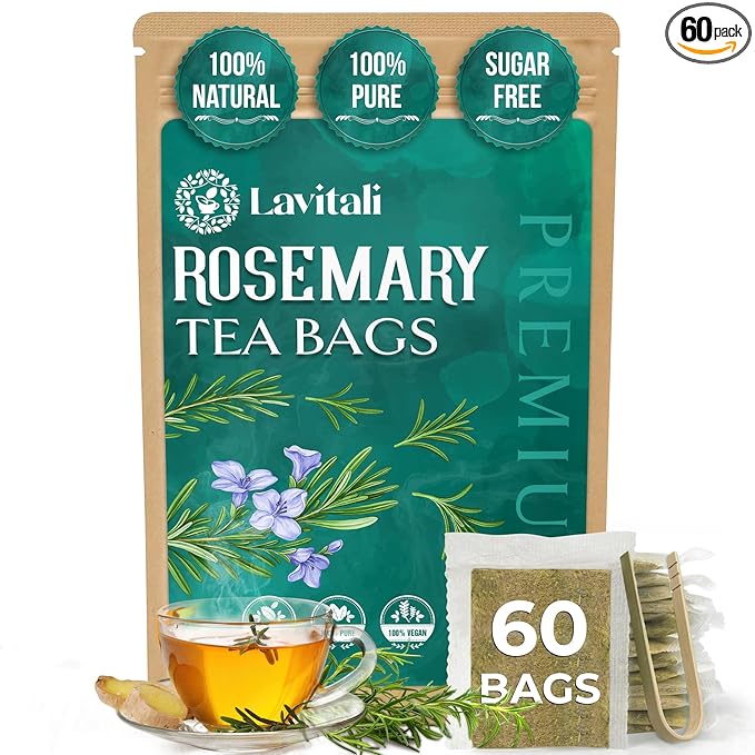 Lavitali, Rosemary Leaves Tea Bags | 60 bags, 100% Pure Herbal Tea | Caffeine-Free, No Sugar, Eco-Friendly Filter Bags | Daily Natural Botanical, Hot or Iced Herbal Infusion