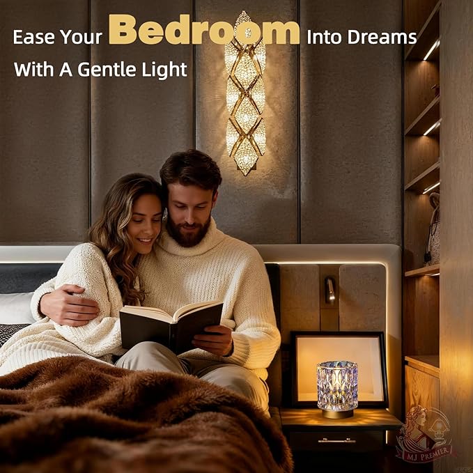 Battery Operated Table Lamps Timer, Mini Crystal Lamp for Area No Plug, Cordless Lamp with LED Bulb for Power Outage, Decorative Lamps for Tabletop/Corner/Entryway/Stairway/Bathroom/Fireplace (PEARL)