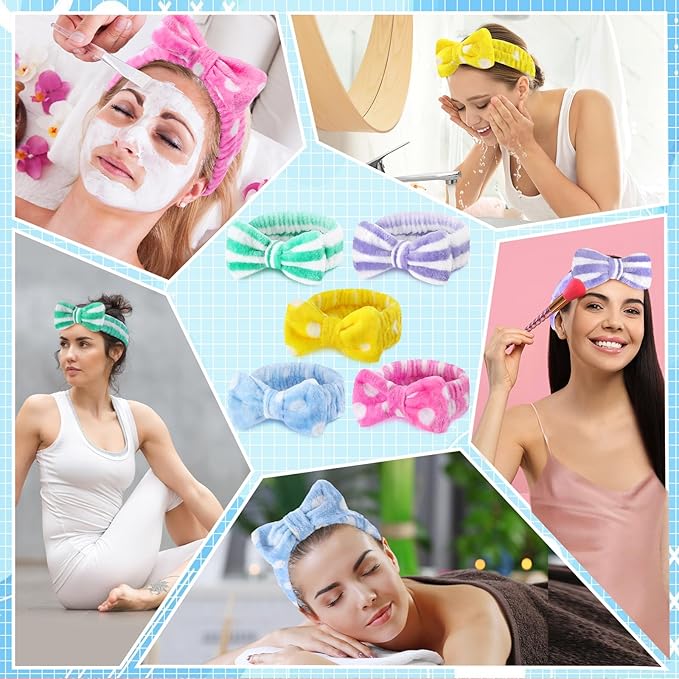 25 Pcs Spa Headband Bulk Makeup Headbands for Washing Face Cute Bow Hairbands Soft Coral Fleece Hairbands for Women Face Skin Care Makeup Spa Gift Shower Yoga (Cute Pattern)