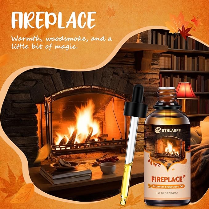 Fireplace Essential Oil, 100ml Fall Essential Oil for Diffusers for Home, Autumn Scented Oils for Candle & Soap Making, Bath Bombs, Massage - 3.38FL.OZ