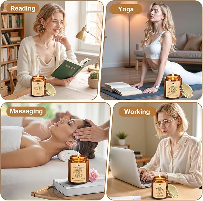 WarmEmbrace Lavender Candles, 4-Pack Scented Candle Set for Women, 7.6 oz Natural Organic Soy Wax in Glass Jar, 160 Hours Long-Lasting Burn, Perfect for Mom Girl Friend Birthday Gifting (4 Fragrance)