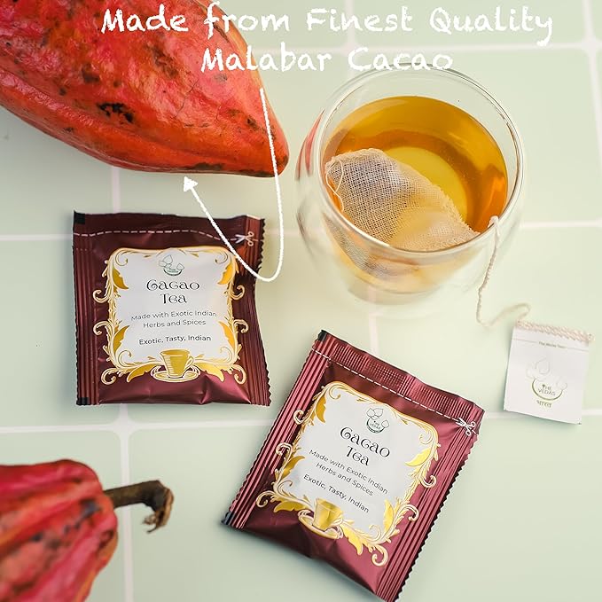 THE VEDAS CACAO TEA | Caffeine Free Herbal Tea | Biodegradable Cotton Teabags | Vegan Chocolate Seed Husks |20 Tea Bags(Pack of 1)