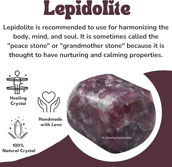 Amazing Gemstone Lepidolite Crystals&Healing Stones - 1oz Lepidolite Stone Gem Stones, Healing Stones for Energy Balance, Stress Relief - Premium Polished Gems Rocks for Meditation&Wellness