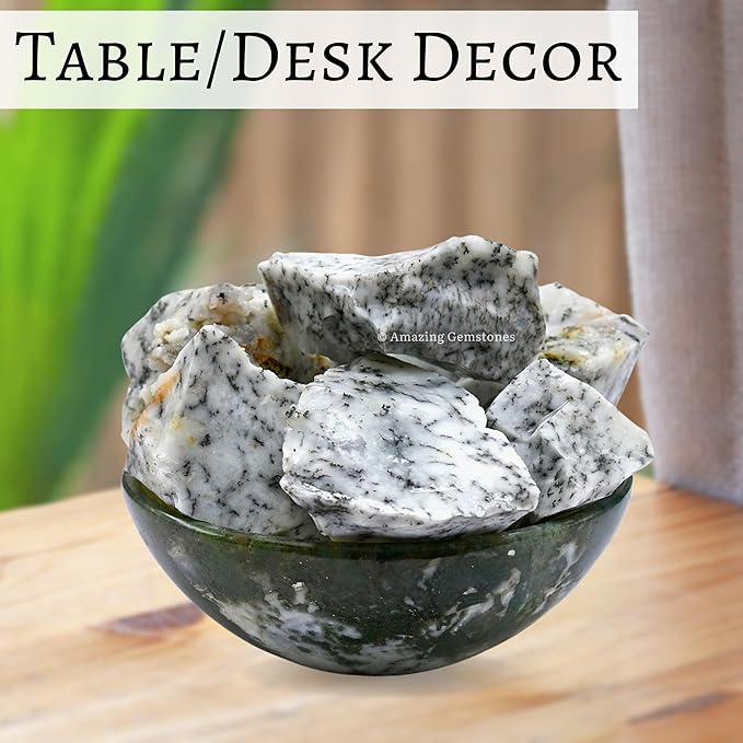 Amazing Gemstone Dendrite Opal Raw Crystals and Healing Stones, Natural Rocks for Tumbling - DIY Raw Stones and Crystals, 2 Pieces