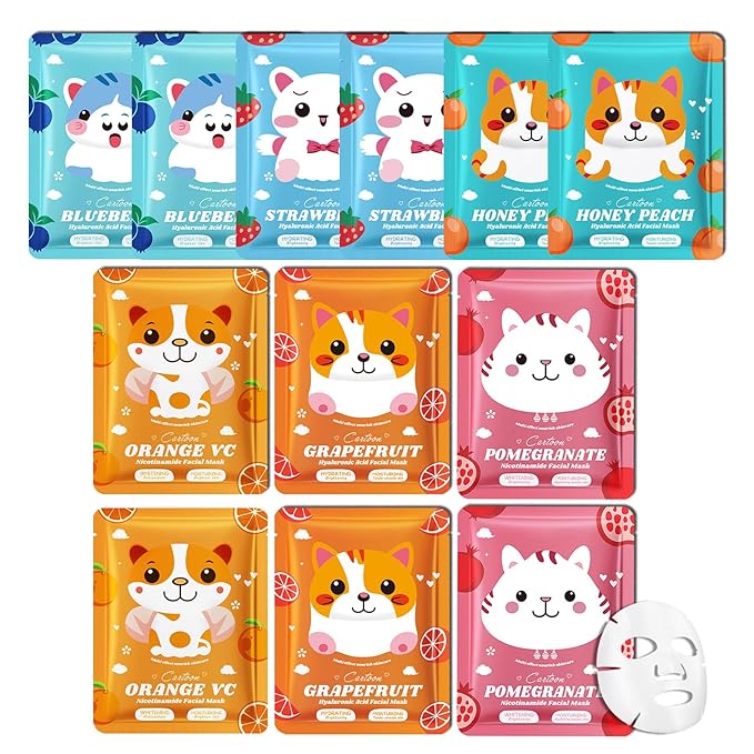 12PCS Hydrating Facial Sheet Mask,Moisturizing Face Masks Skincare Gift Set,Long Lasting Face Mask Skin Care & Facial Mask Kit for All Skin Types 18