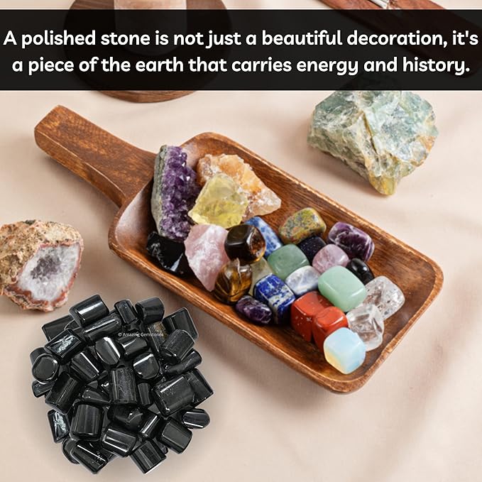 Amazing Gemstone Black Tourmaline Crystals and Healing Stones Tumbled - 1 oz, Natural Healing Stones for Energy Balance, Stress Relief - Premium Polished Gems Rocks for Meditation and Wellness