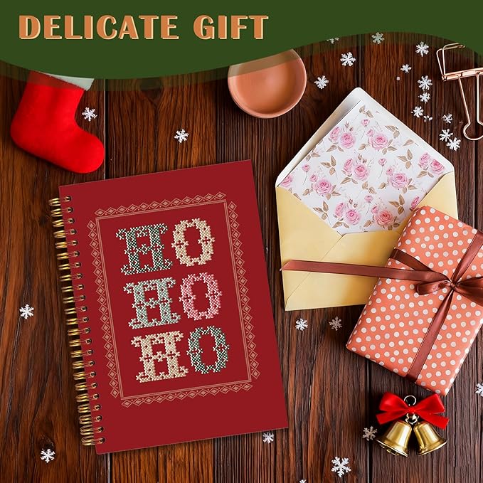 Exqcom Red Christmas Spiral Notebook Gifts, Hohoho Christmas Journal for Women, Xmas Red Hardcover Notebook Journal Office School Supplies, 5.5x8.3 Inch