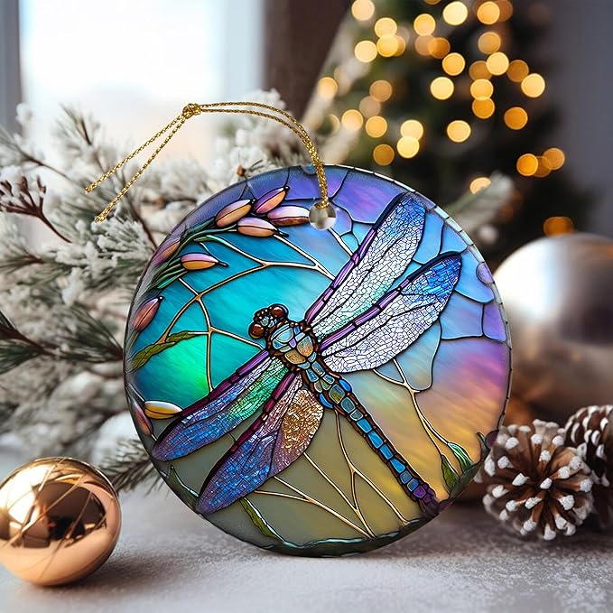Dragonfly Christmas Ornaments, Touber Christmas Hanging Ornament, Christmas Tree Ornaments, Holiday Decor, Gifts for Dragonfly Lovers, Dragonflies Theme Gift - Pattern B