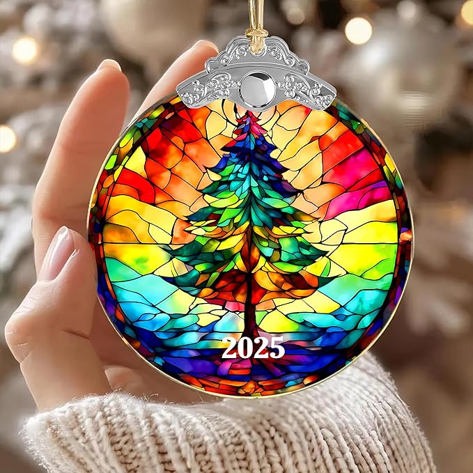 2025 Christmas Ornament, Stained Glass Effections, Christmas Tree 2D Acrylic Ornament Art, White Elephant Gifts, Christmas Ornament, Tree Ornaments, Christmas Decor (Christmas Tree)