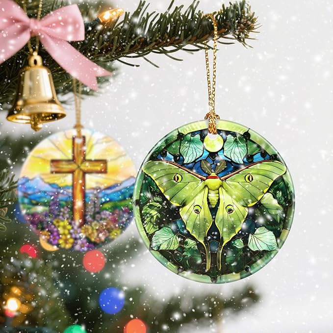 Christmas Ornament, Christmas Decoration, Ceramic-Style Luna Moth Ornament, Heirloom Keepsakes, Holiday Ornaments, Holiday Presents, Unique Xmas Gifts, Gift Exchange Ornaments, Gift Idea