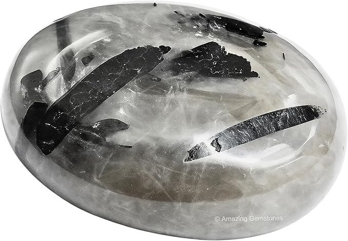 Amazing Gemstone Black Rutilated Quartz Crystals and Healing Stones - Large Palm Stone Crystals Piedra - Crystal for Good Luck, Positive Energy, Meditation - Unique Stocking Stuffers Gifts for Women