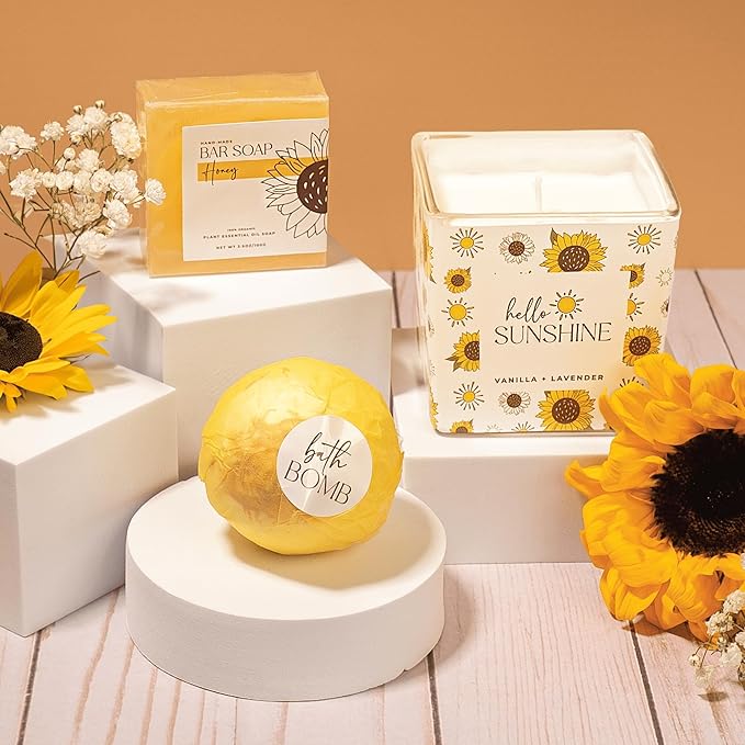 The Love Crate Co 10Pc Sunflower Gift, Spa Set | for Women, Get Well Soon Basket, You Are My Sunshine Care Package