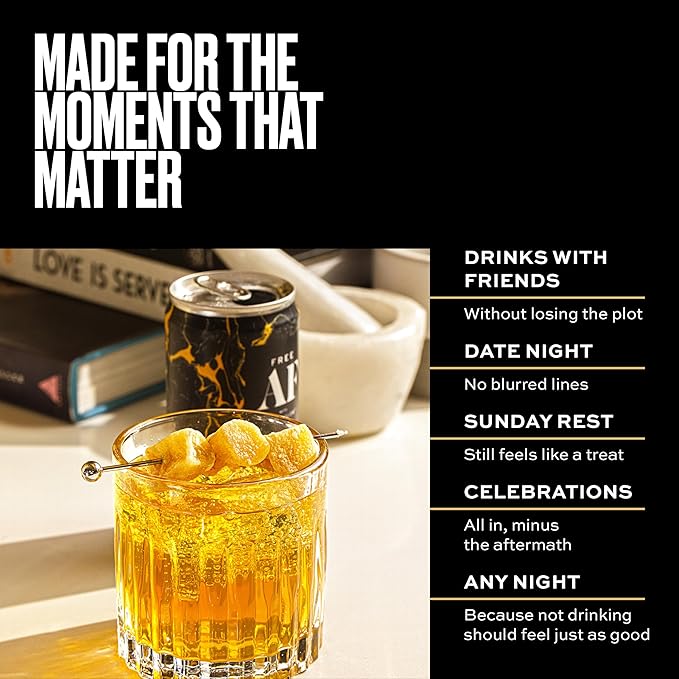 AF Drinks Non-Alcoholic Whiskey Ginger | Alcohol Alternative Sparkling Cocktails with AFTERGLOW Botanical Warmth | Gluten-Free, Low-Calorie | 8.4 oz Cans (12-Pack)