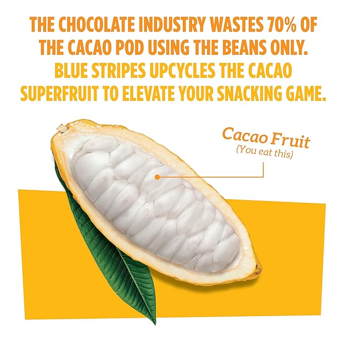 Blue Stripes Cacao Superfruit Gummies - Vegan Chewy Fruity Snack, No Sugar Added 100% Fruit Gummy, 9 Essential Vitamins & Minerals, Natural Tropical Superfood - Pineapple & Cacao, 3.2 oz (2 Pack)