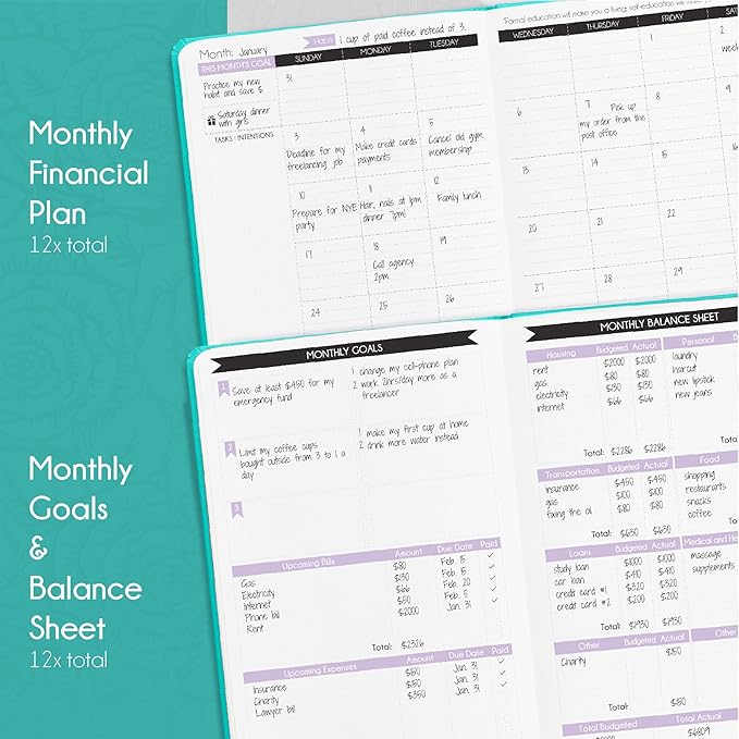 Budget Planner and Monthly Bill Organizer - Finance Planner, 12-Month Journey to Financial Freedom | Bill Payment Tracker Monthly Organizer, Money Saving & Expense Tracker | Undated Budgeting Journal