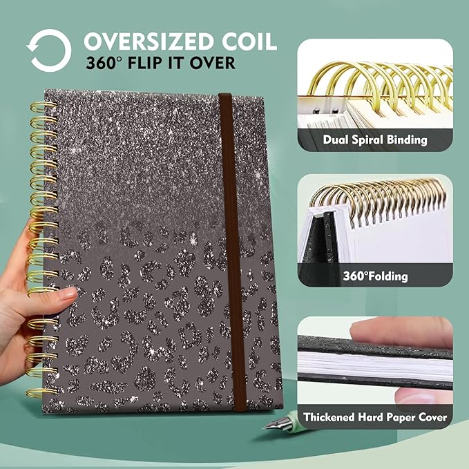 Cute Spiral Notebook, Journal for Women, Hardcover Spiral Journal, 5.5 x 8.3 Inches, 120 Pages,100gsm Paper, for Gifts Nurse Teacher Women Office Supplies(Black Leopard)