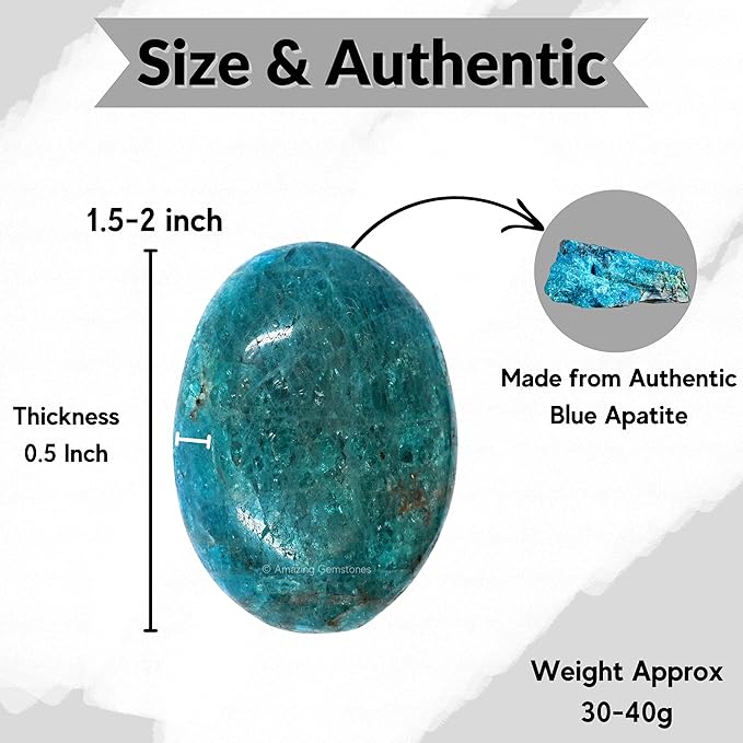 Amazing Gemstone Blue Apatite Crystals and Healing Stones - Palm Stone Crystals Piedra for Good Luck, Balanced Positive Energy, Meditation - Unique Stocking Stuffers and Birthday Gifts for Women, Men