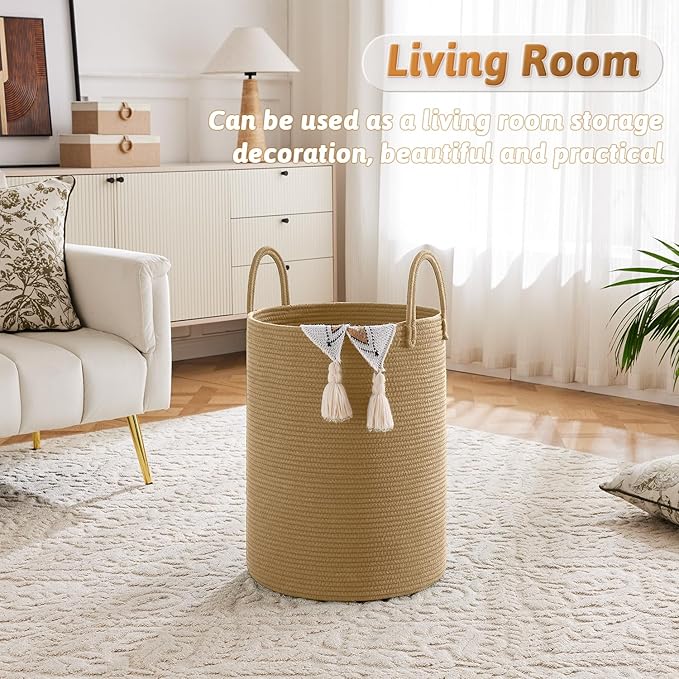 Laundry Basket,Woven Cotton Rope Laundry Hamper,40L for Decorative Storage of Dirty Clothes,Toys and Blankets in Bathroom,Baby Room and Living Room