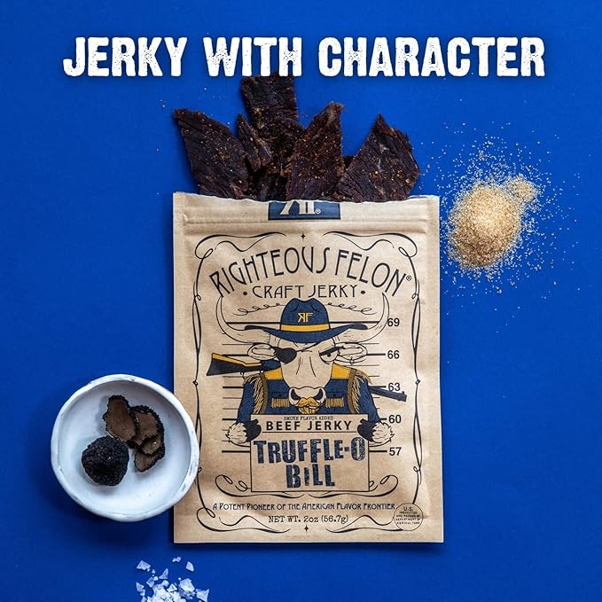 Righteous Felon Savory Beef Jerky Variety Gift Pack - Great Gifts for Men | Gluten Free, High Protein Healthy Snack | Bulk Beef, Pork, & Turkey Jerky Variety Snack Packs | The Savory 6 Pack Sampler