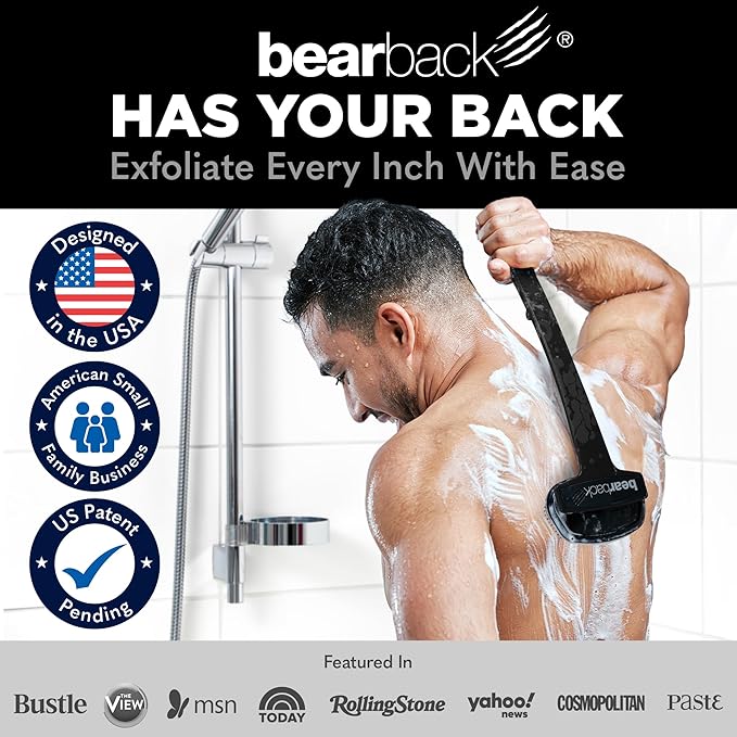 Bearback Silicone Body Scrubber with Extendable Handle – Back Scrubber for Shower, Men & Women – Removable Soft Brush, Gentle, Hygienic & Easy to Use