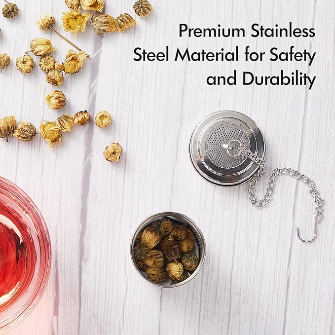 House Again Large Tea Infuser, Extra Fine Mesh Tea Strainers for Loose Tea, 18/8 Stainless Steel Tea Strainer with Extended Chain Hook, Tea Steeper for Brew Tea, Spices & Seasonings, for Multi Cups