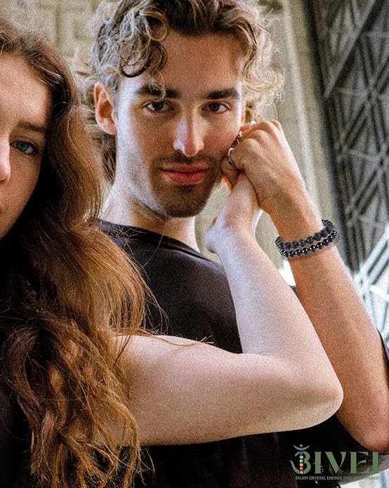 Bivei Natural Gemstone Semi Precious Healing Crystals Handmade Stretchy Round Beads Bracelet, Enhance Positive Energy