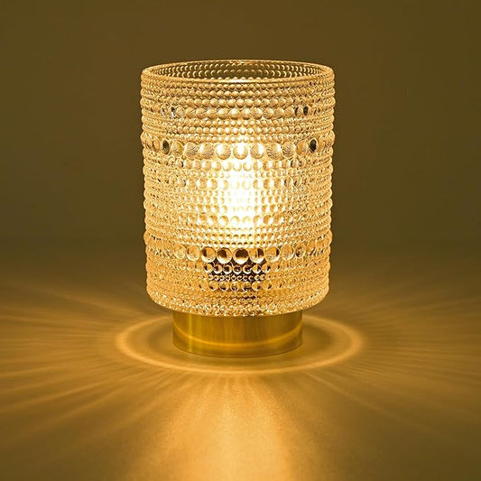 Battery Operated Lamp with Auto-Off Timer, Cordless Table Night Light for Bedroom & Entryway, Portable LED Lamp for Home, Outdoor, Camping No Battery Included (Pearl Design-White)