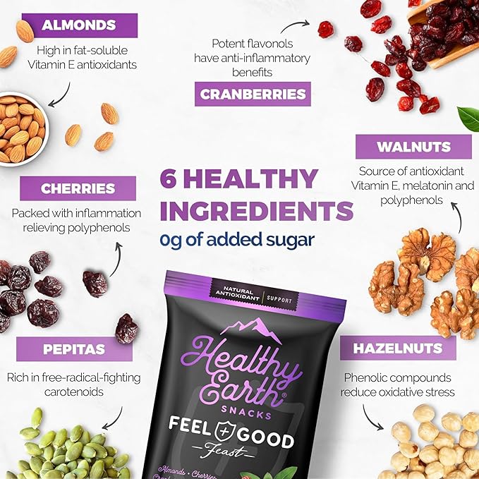 Healthy Earth Snacks 3 Flavors Variety Pack, 24 Count | Mixed Nuts & Dried Fruits Gourmet Snacks, Gluten-Free | 8 Packets Per Flavor: Heart Smart Harvest, Feel Good Feast, & Oh! Mega Medley (816g)