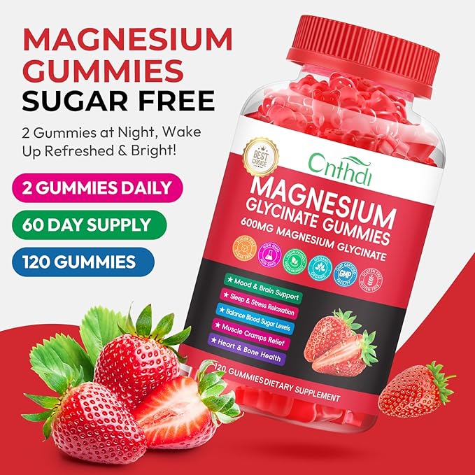 Magnesium Glycinate Gummies Sugar Free for Kids & Women, High Absorption Magnesium and Potassium with L-Threonate, Calcium, B6, D3, Chews Gummies, Relaxation, Stress Relief, Night Rest