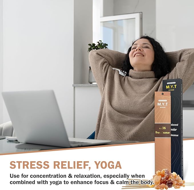 M.Y.T Natural Incense Sticks – Sandalwood, Lavender, Frankincense – Long-Lasting, Low Smoke – Relaxation, Meditation, Odor Removing – 60 Sticks