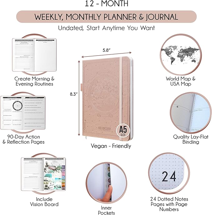 Life and Goal Planner - Undated Daily, Weekly & Monthly Planner for Passion, Organizer, Increase Productivity, Purpose, Success & Happiness, Journal, Agenda, To Do List, Business Planner, Notes,