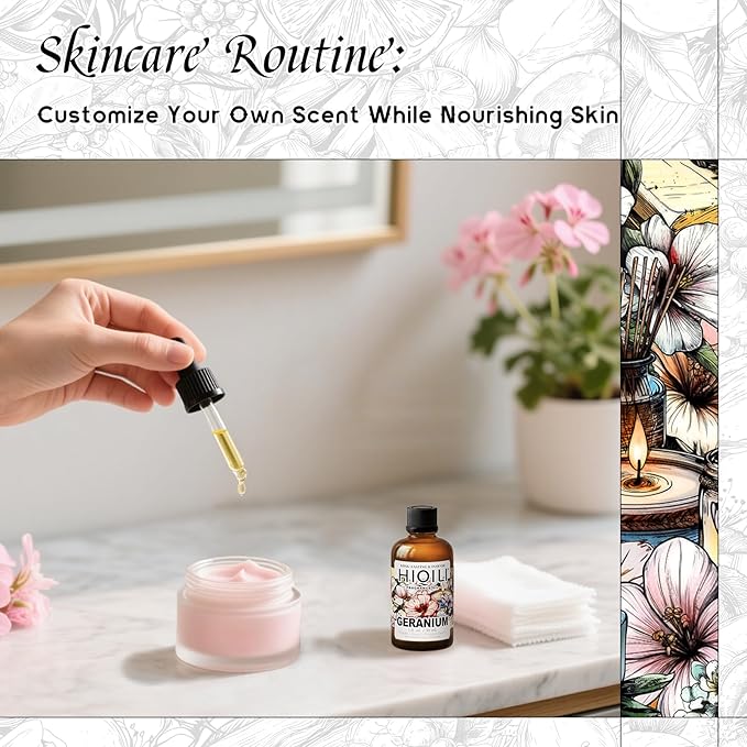 HIQILI Geranium Fragrance Oil for Home Diffuser, Relaxation, Essential Oil for Candle & Soap Making, Long-Lasting Scents, Car Freshies - 1 Fl Oz