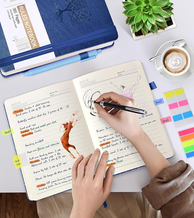 Lined Journal Notebook -365 Pages A5 Thick Journals for Writing Ruled Notebook, Hardcover Leather Journal for Women Men, Daily Notebook for Work, Note Taking, 100Gsm Paper( 5.75'' X 8.38'' Darkblue)