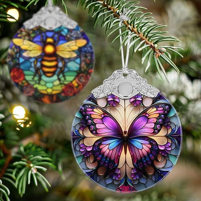 Butterfly Stained Glass Orament - Christmas Ornament - Christmas Decorations for Tree - Holiday Present ldeas - Gift Exchange