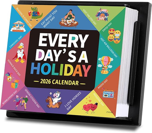2026 Desk Calendar - 2026 Every Day's A Holiday Calendar, 12 Months Calendars from Jan.2026 - Dec.2026, 5.91'' x 4.92'', Small Desk Calendars with Full-Color Tear-Off Pages, Premium Paper, Plastic Backplane bracket for Home & Office
