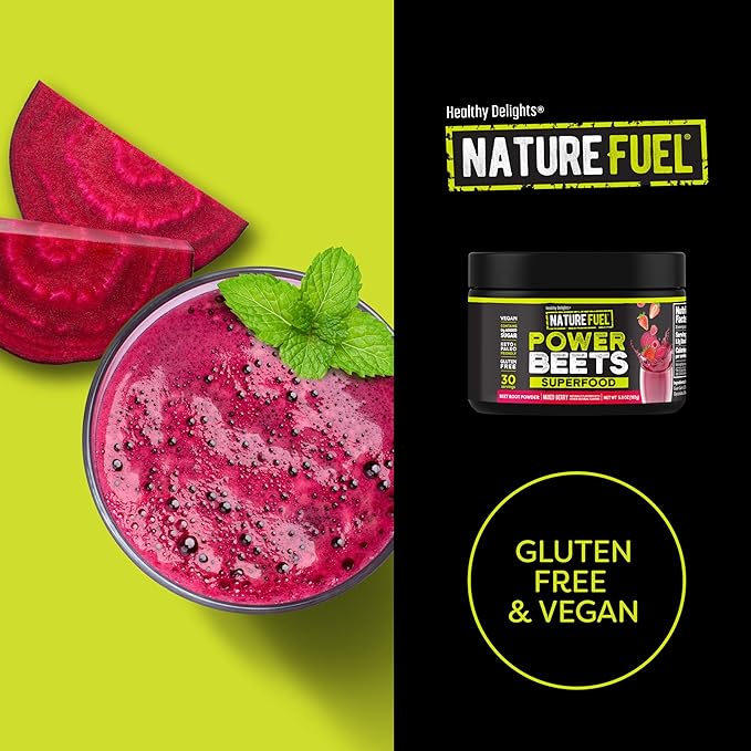 Healthy Delights Nature Fuel Power Beets, Vegan Beet Juice Powder, Beet Powder for High Blood Pressure, 0g Added Sugar, Beet Root Supplement, Beetroot, Mixed Berry, 30 Servings (Packaging May Vary)
