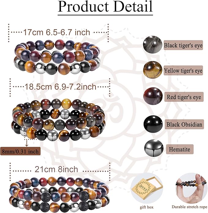 Bivei Natural Gemstone Semi Precious Healing Crystals Handmade Stretchy Round Beads Bracelet, Enhance Positive Energy