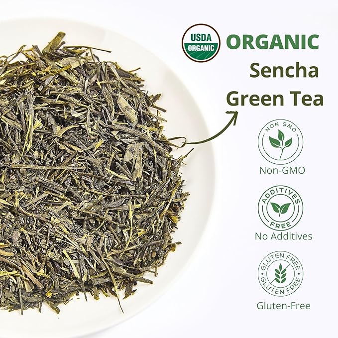 Organic Sencha Green Tea Loose Leaf – 3.53oz/100g, USDA Organic, Whole Leaf Green Tea, VitalForest Premium Steam-Fixed Green Tea, Mild Umami Taste