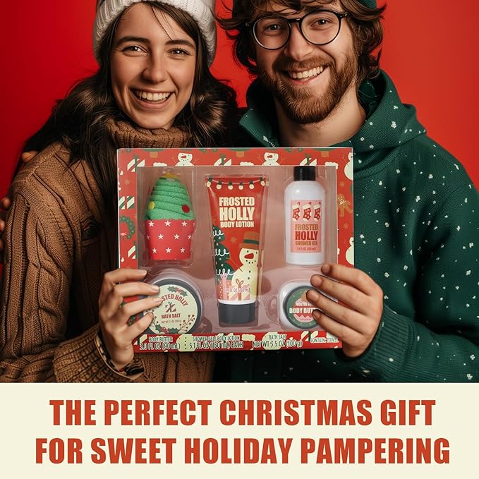 Christmas Bath Gift Set for Women, 5 PCS Bath and Body Gift Set,Holiday Stocking Stuffers with Shower Gel, Body Lotion, Mini Towel,Birthday Gifts for Women