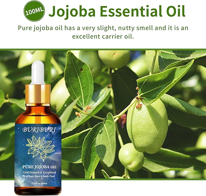 BURIBURI 100% Pure Organic Jojoba Carrier Oil, 100ml/3.38fl.oz